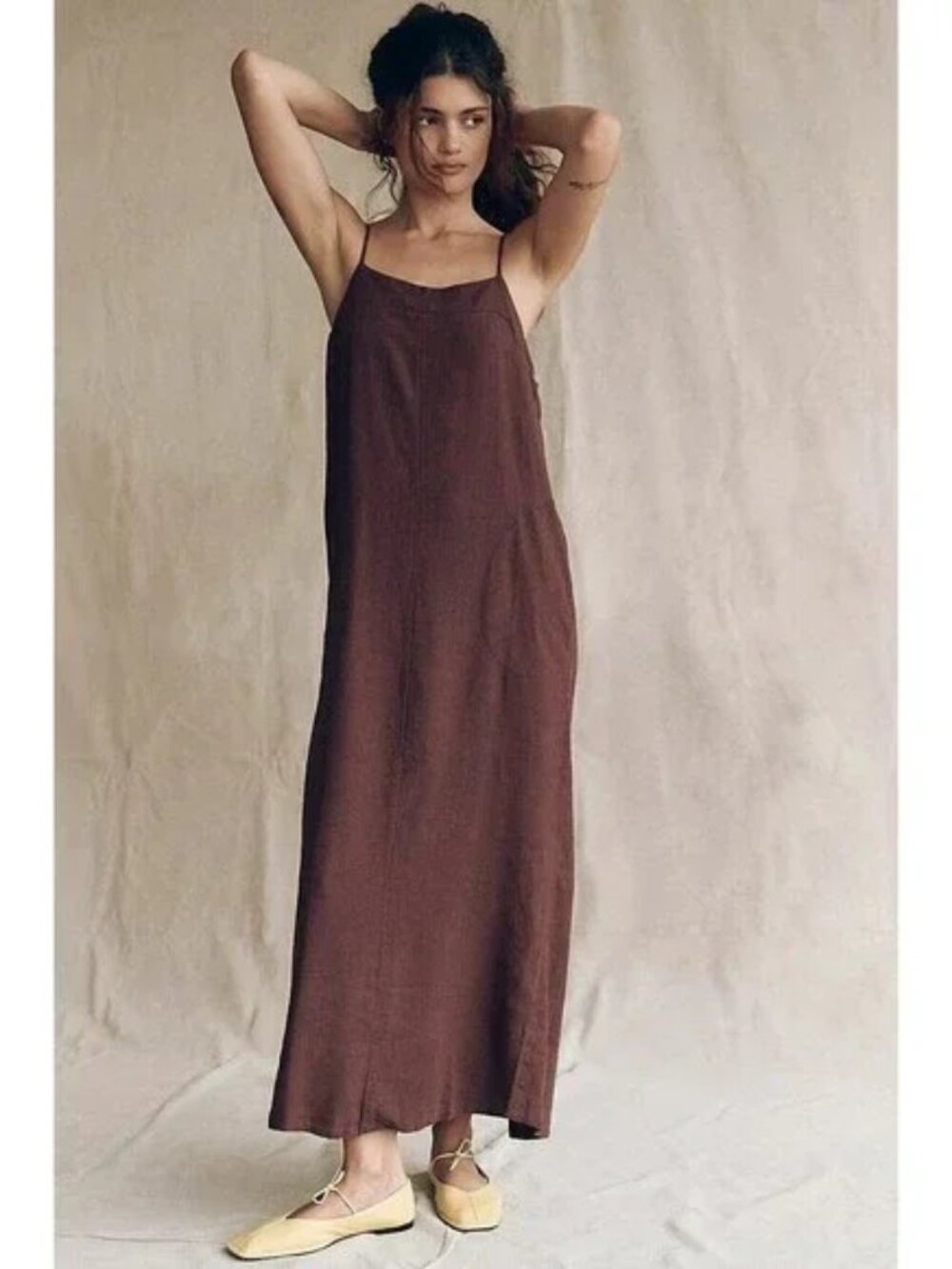 NWOT Free People Aspen Brown Linen Blend Maxi Dress
